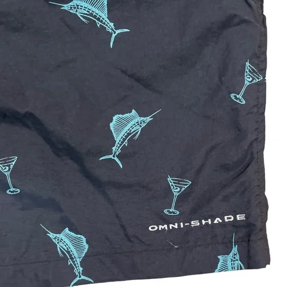 COLUMBIA Swim Trunks Black/Turquoise Martini & Marlin Print Size XL - Picture 3 of 8